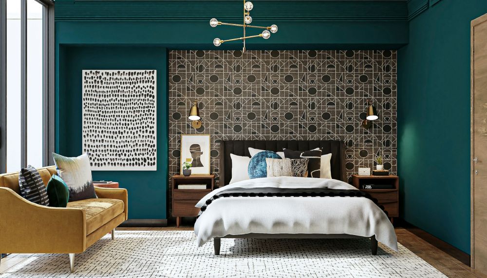 Camera da letto con pareti di colore verde