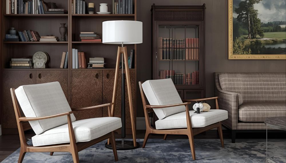 Studio elegante che mischia mobili antichi e moderni insieme